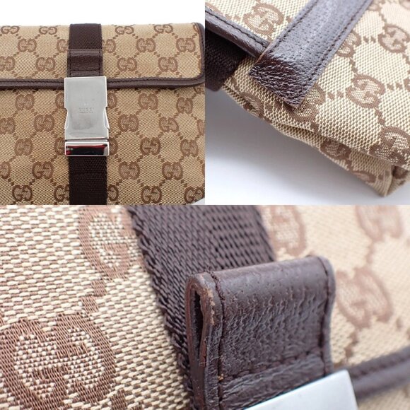 GUCCI Logo GG Pattern Mini Bum Body Bag Canvas Leather Brown SHW Italy 34EF284 - Picture 11 of 16